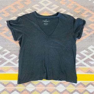 American Eagle Distressed Cutout Choker Vneck Tee